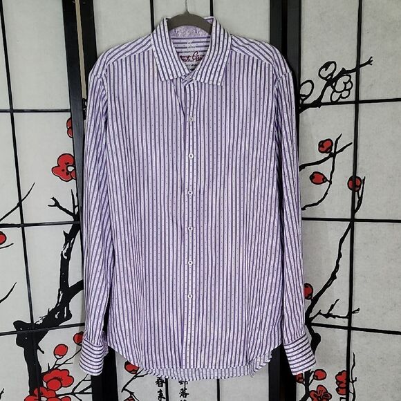 Robert Graham Purple and White Casual Button Down Shirt - Picture 2 of 11